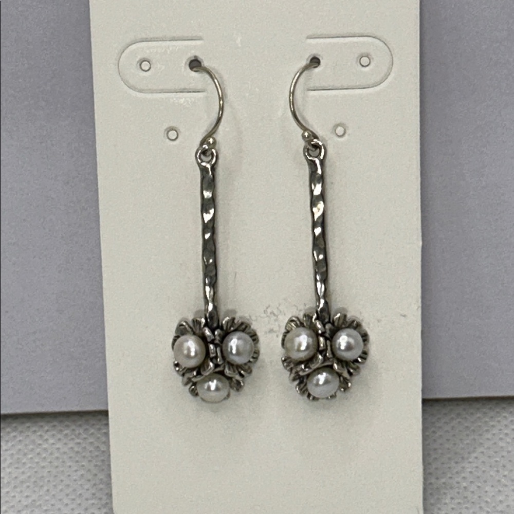 NWOT Sterling Silver White Mobe Pearl Freeform Dangle Earrings